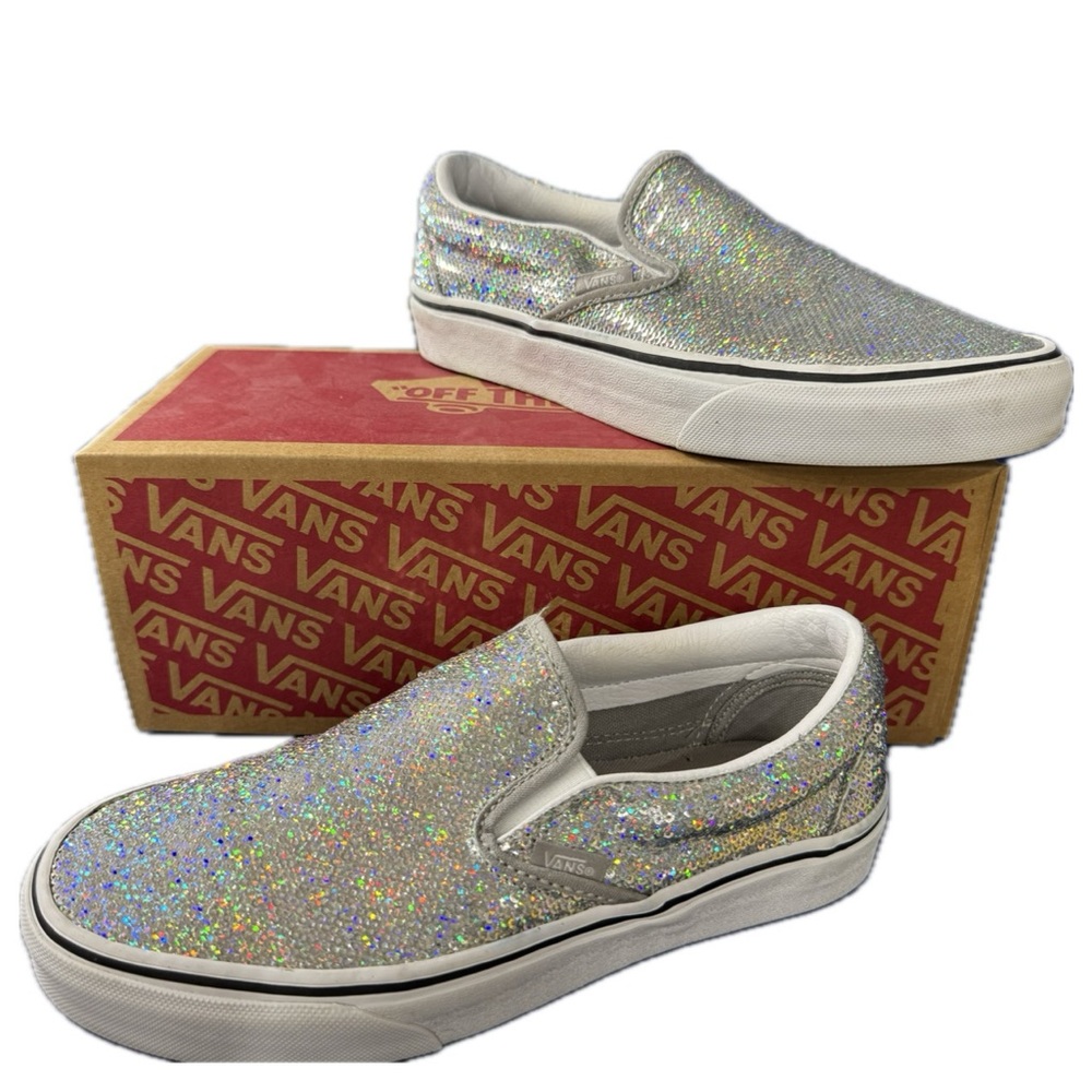 Vans Silver Sequins Glitter Slip-On Sneakers Women’s 8